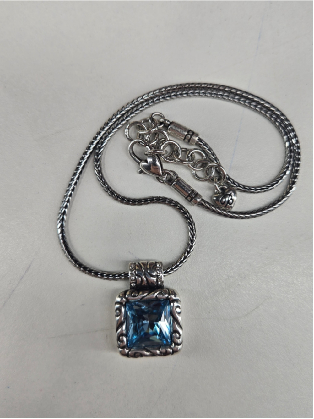 Brighton Necklace Regina Silver Tone Blue Swarovski Crystal Pendant Classic